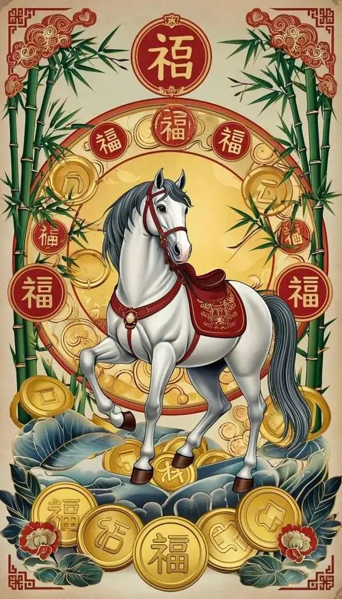 10 Hình nền tuổi Ngọ may mắn với vòng tiền xu bao quanh ngựa trắng giúp chiêu tài giữ lộc và tạo cảm giác an tâm