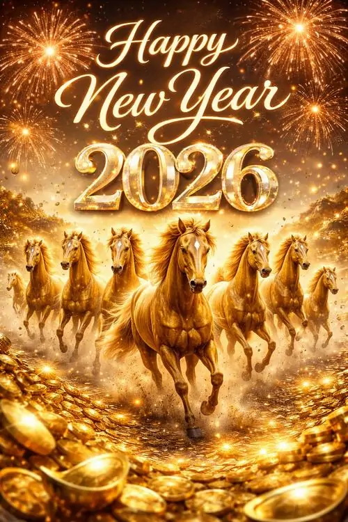19 Ảnh nền ngựa chúc năm mới với đàn ngựa vàng chuyển động đều tạo cảm giác sung túc thu hút tài lộc và đường làm ăn hanh thông