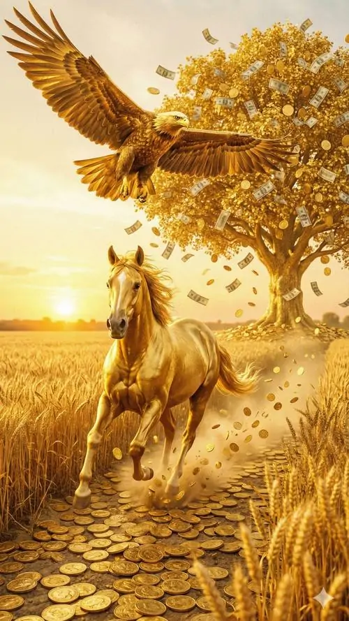 21 Ảnh nền ngựa dưới cánh chim vàng giữa lối lá rơi mang cát khí dịu ấm rất hợp để cầu thuận lợi và quý nhân nâng đỡ