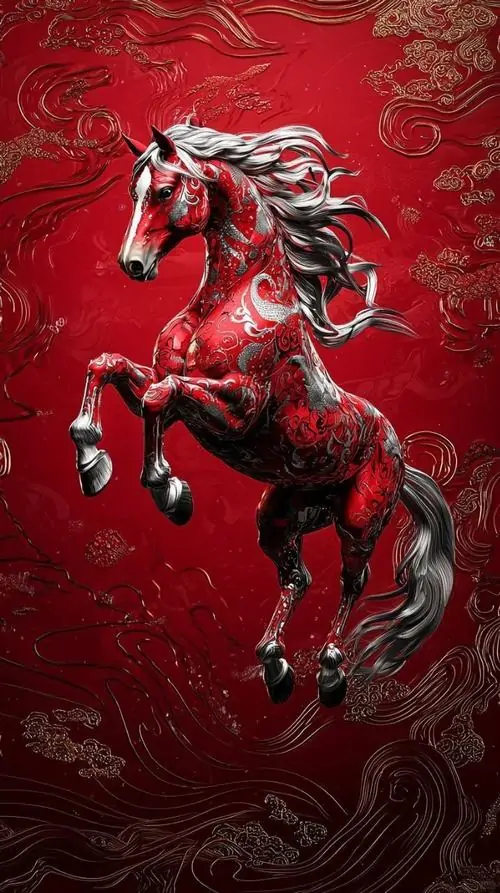 24 Nền ngựa ô giữa sắc đỏ đậm bật thần thái quyết liệt hỗ trợ người dùng giữ ý chí mạnh và hút vận hội tốt