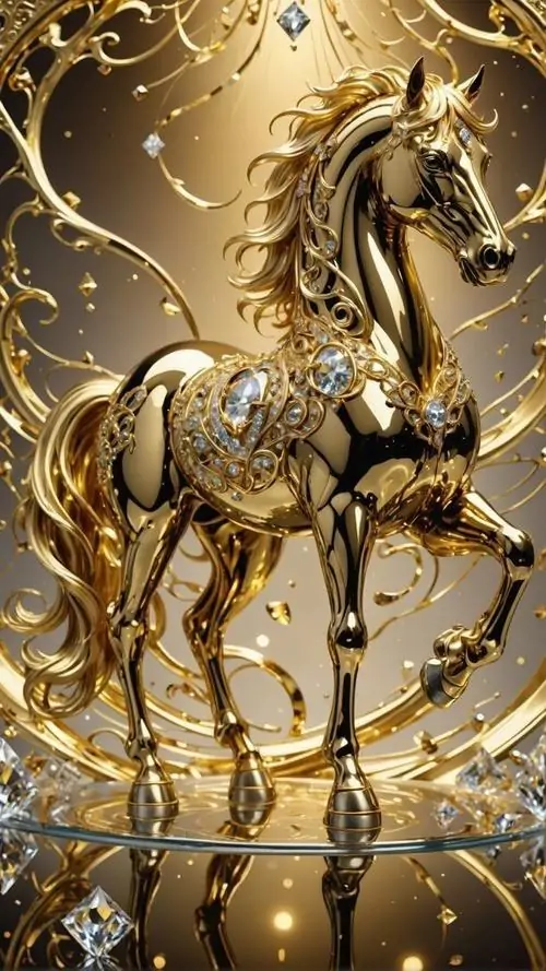 25 Hình nền con ngựa kim loại lấp lánh như tượng nghệ thuật gợi bờm ngựa uốn sang rất hợp cầu tài khí bền vượng