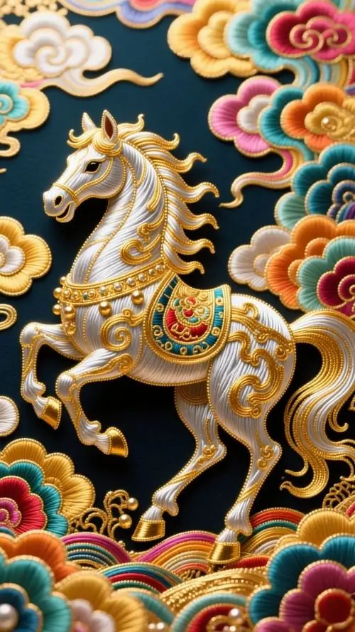 27 Nền điện thoại con ngựa phong cách mây cuộn nhiều màu gợi tranh bát mã cách điệu mang may mắn và tinh thần tiến bước