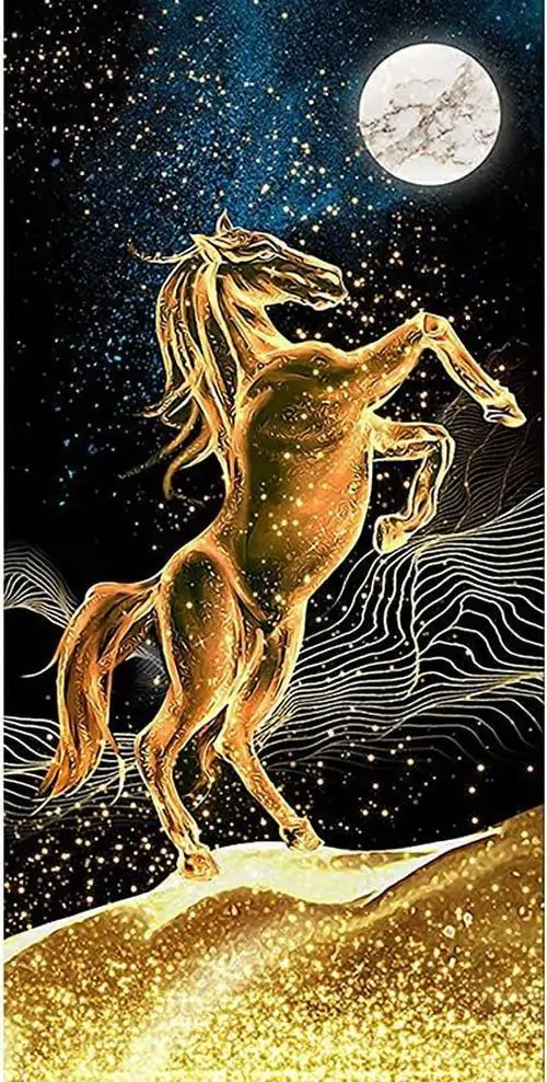 2 Ảnh nền ngựa dưới trăng với đường sáng mềm quanh bờm ngựa mang cảm giác bình an thu hút may mắn và nguồn lực tốt đẹp