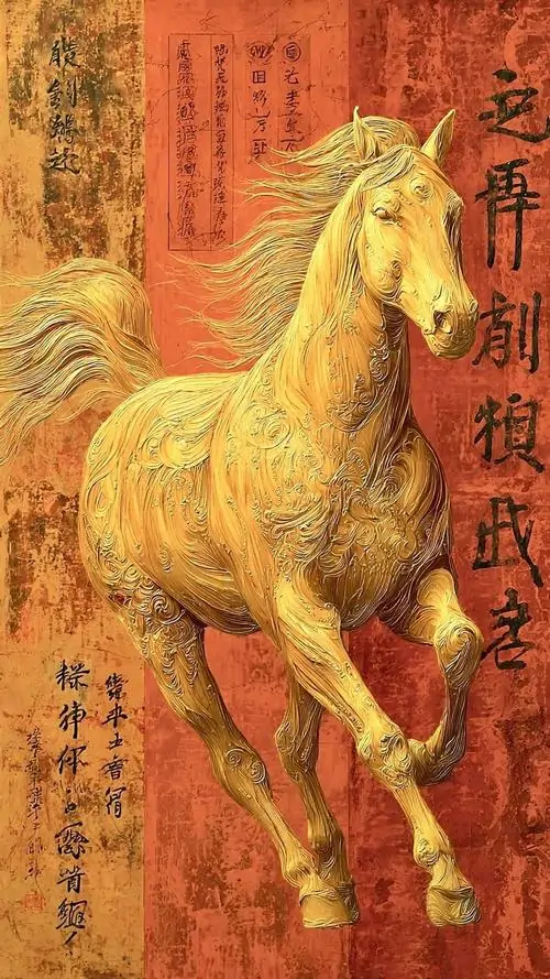 8 Ảnh nền mã đáo phong cách cổ điển với ngựa vàng thanh thoát mang ý nghĩa cầu thuận buồm xuôi gió và hanh thông dài lâu