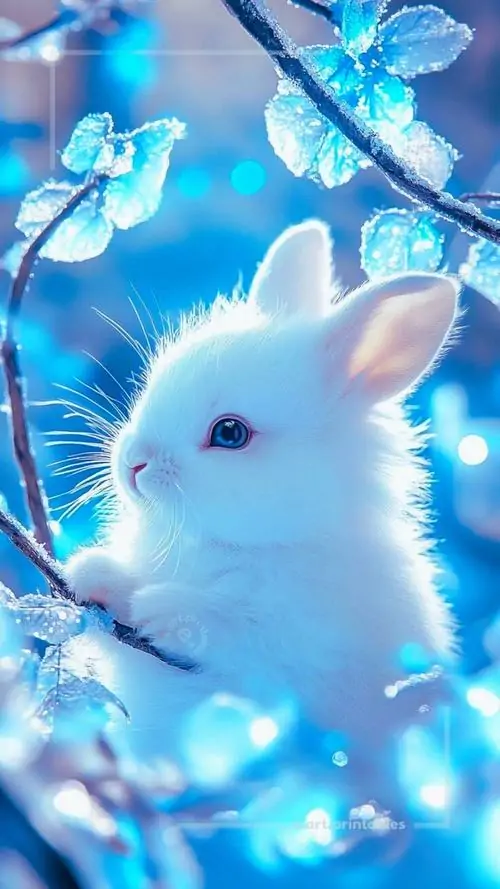 14 Ảnh nền smartphone tái hiện khu vườn nhỏ với thỏ trắng bên luống dưa, ánh sáng sớm phủ nhẹ lên hoa lá khiến toàn cảnh trong trẻo và mềm, hợp làm ảnh nền con thỏ cute cho người thích nét bình yên