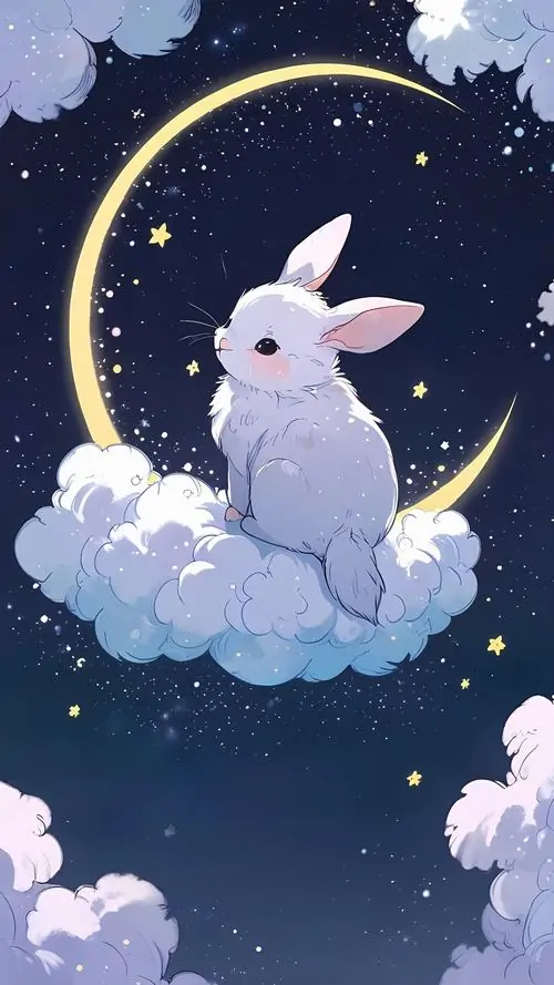 22 Bên mặt hồ lung linh sắc tím, chú bunny trắng ngồi im như đang nghe đêm thở, hiệu ứng ánh sáng mịn đem lại cảm giác mơ màng sâu hơn, rất hợp với ảnh nền thỏ 4K theo phong cách cổ tích đẹp