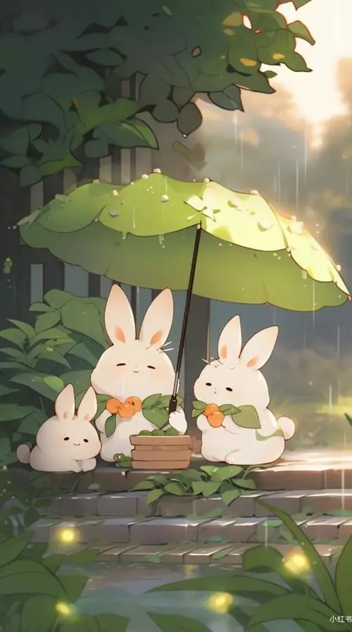 37 Khung hàng rào gỗ với dâu chín đỏ làm chú thỏ trắng càng nổi bật, đôi mắt đen hiền và tai dựng cao đem lại cảm giác thân thiện, kiểu ảnh thỏ con làm nền này rất hợp người mê góc vườn ngọt ngào