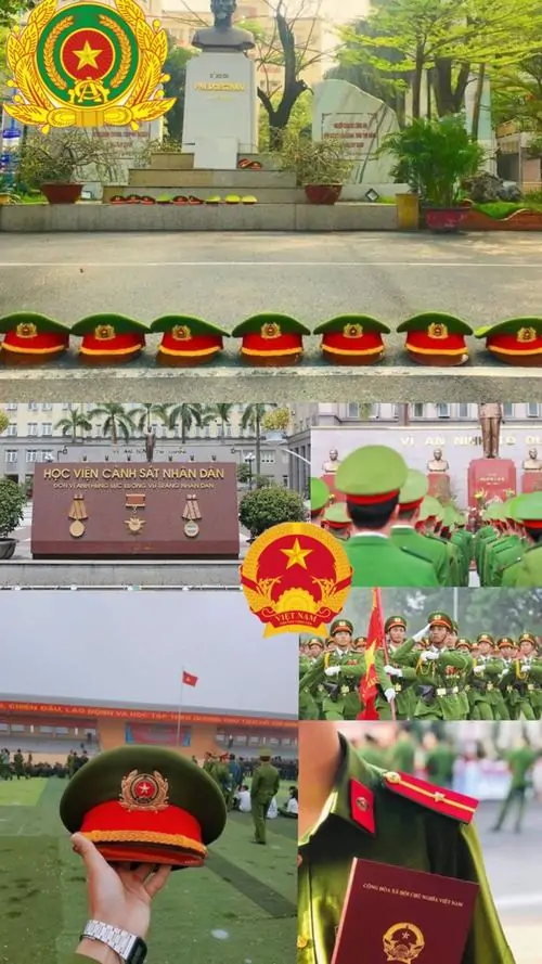 13 Bản vẽ mô phỏng lễ tuyên thệ trang trọng của các học viên học viện cảnh sát nhân dân trong trang phục trắng tinh khôi thể hiện lời thề vì nước quên thân phục vụ nhân dân dưới sự chứng kiến của lá quốc kỳ thiêng liêng.