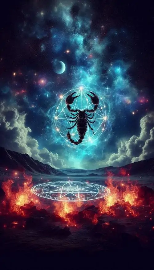 67 Ảnh nền đt Iphone Scorpio kết hợp vòng tròn hoàng đạo với ánh sáng viền xanh lam tạo bố cục hiện đại nhưng vẫn đậm màu huyền học