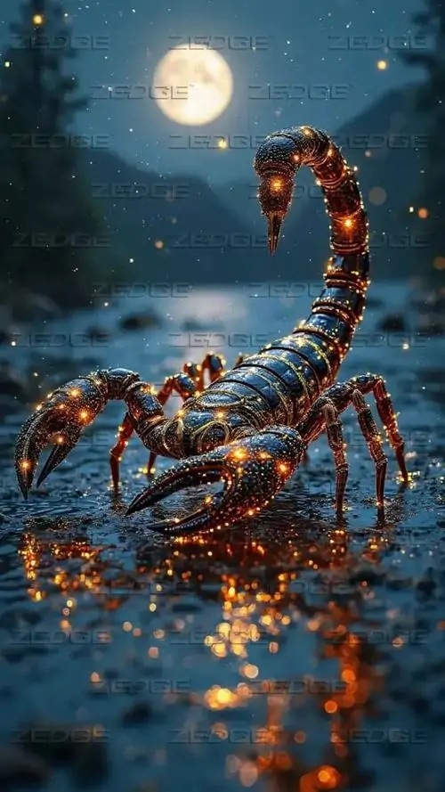 38 Hình Bọ Cạp phong cách minh họa cổ với viền kim loại và nền đêm sâu gợi cảm giác chòm sao hoàng đạo đầy quyền lực