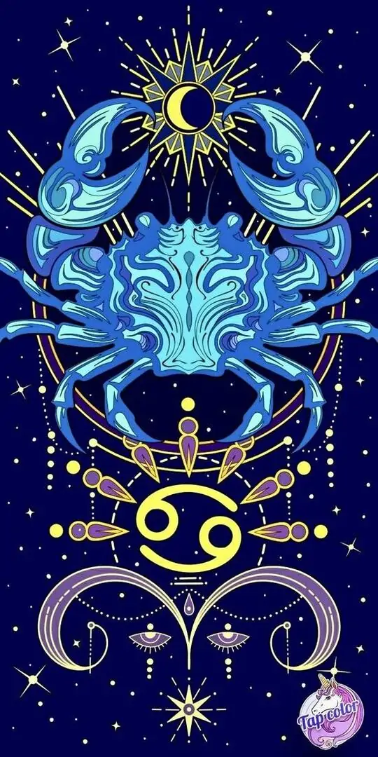 1 Hình nền 4K Cự Giải nổi bật con cua phát sáng dưới trăng rằm giữa biển đêm xanh thẫm nhìn vừa dịu mắt vừa sâu