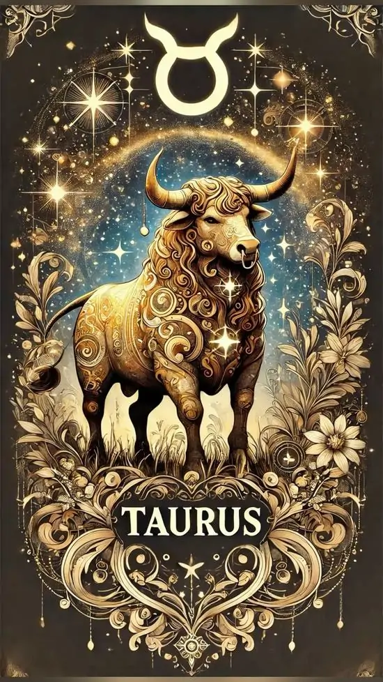 1 Hình Kim Ngưu đứng giữa hoa văn vàng kim gợi vẻ vững chãi và vẫn hợp gu Bạch Dương