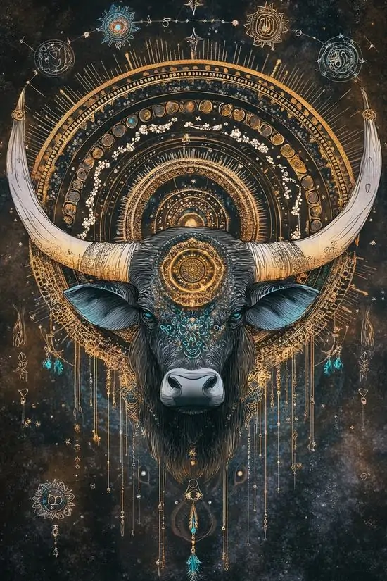 5 Ảnh nền HD đầu bò trước vòng sáng tròn nền tối vũ trụ huyền ảo rất cuốn với người thích Bạch Dương