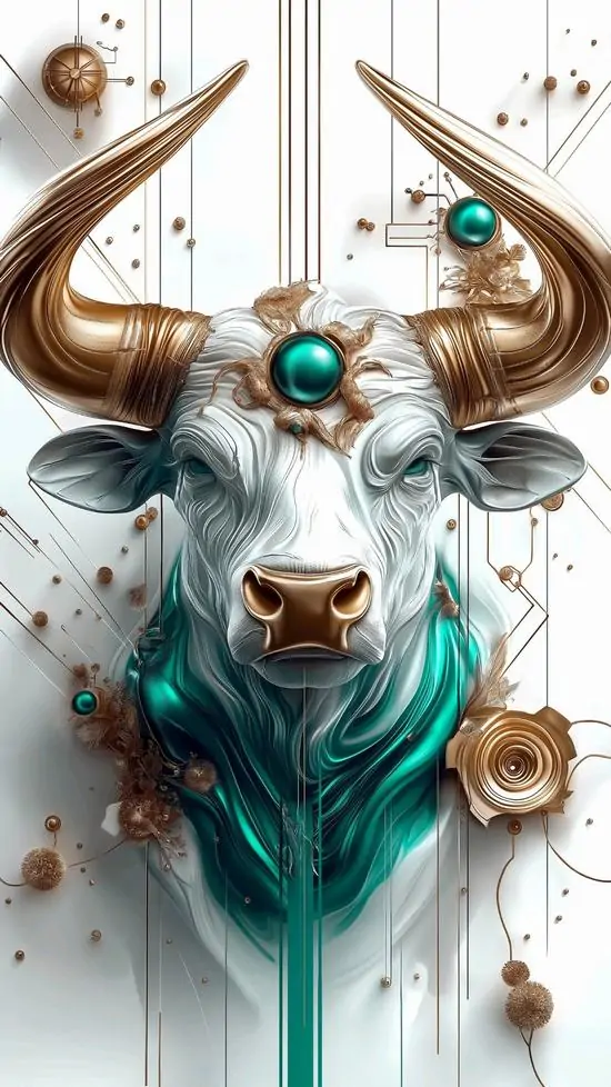 31 Hình nền desktop Kim Ngưu tối giản với glyph nổi trên nền ngọc bích, gợi nguyên tố Đất rất rõ mà vẫn mềm mắt