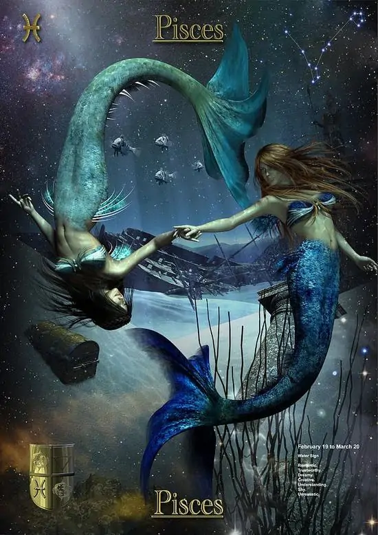 36 Hình nền cung hoàng đạo khai thác chất huyền bí, hai cá bơi vòng quanh mặt trăng bạc tạo tổng thể vừa lạ vừa cuốn