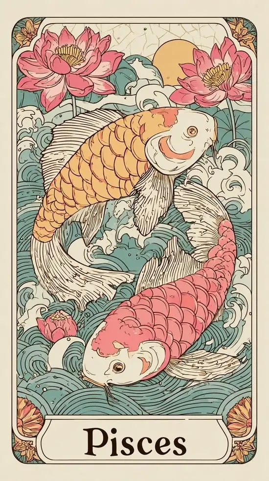 3 Ảnh nền HD chòm sao cá chép đôi theo nét minh họa mềm mại, bảng màu kem hồng xanh khiến tổng thể dịu mắt và rất cute