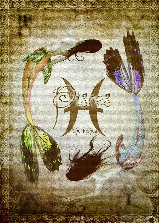 4 Hình nền điện thoại cung hoàng đạo tông nâu cũ với ký hiệu trung tâm, cá nhỏ bơi quanh cành hoa tạo vẻ huyền bí cổ xưa