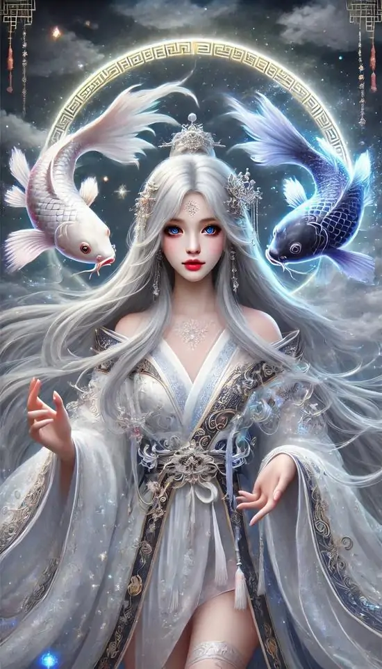 27 Ảnh bìa Song Ngư kết hợp sao Hải Vương với dải ngân hà, cá bơi ngược chiều làm nổi bật mâu thuẫn nội tâm