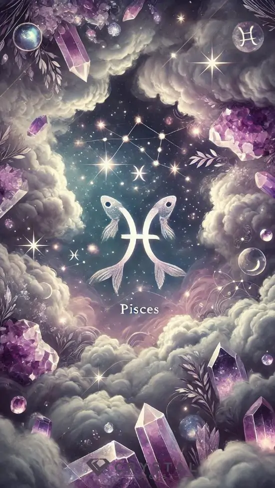 32 Ảnh wallpaper chòm sao theo nét minh họa nghệ thuật, biểu tượng cá nổi trên nền hồng pastel và sóng mờ rất dịu