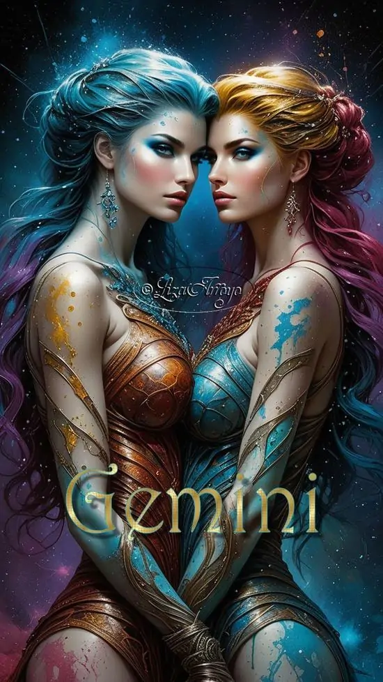 14 Hình nền điện thoại The Twins có hai nhân vật nhìn đối diện giữa bụi sao tím nhạt làm nổi bật vẻ đẹp song hành