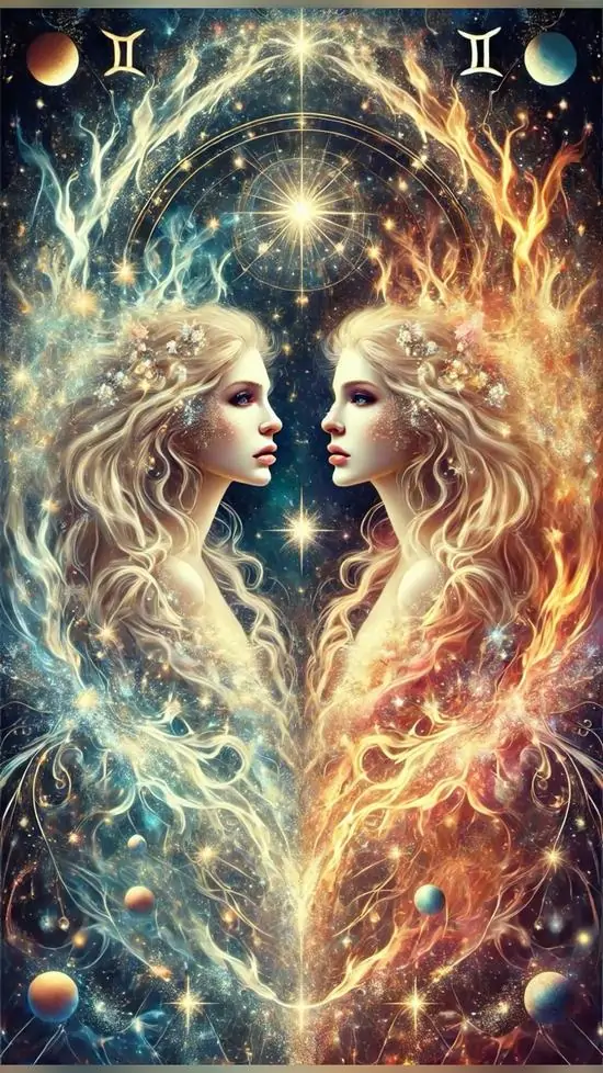 6 Ảnh wallpaper The Twins dùng nguyên tố Khí kết hợp dải sáng uốn lượn làm hình thêm thoáng và mang chất chiêm tinh rõ nét