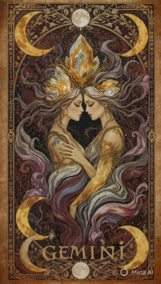 8 Hình Gemini đặt Castor cạnh Pollux giữa vầng sáng mờ tạo nên tổng thể bí ẩn mà vẫn giữ nét mềm mại cuốn mắt