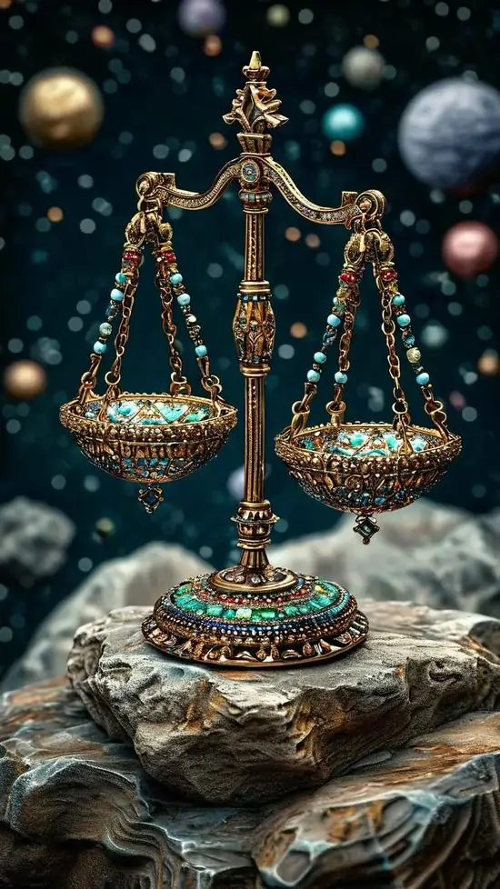 19 Hình nền đá nổi giữa vũ trụ với cái cân xanh lam trông rất cute, bố cục cân xứng làm mắt nhìn thư thái