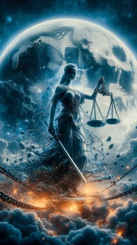 20 Ảnh trăng xanh với bóng người chibi cầm cân bước trong sóng sáng, tổng thể lạnh sâu nhưng vẫn mơ và dễ lưu