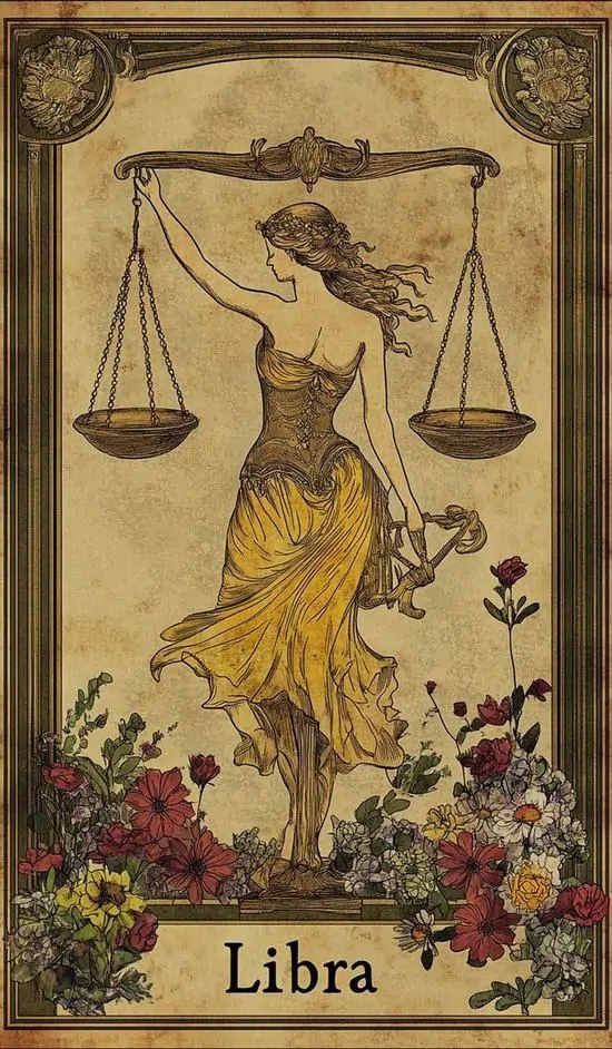 5 Ảnh nền HD chân dung nữ cầm cân trong khung cổ điển, gợi công lý mềm mại cùng sắc vàng nâu sang