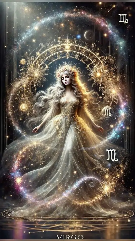 13 Hình nền đẹp Trinh Nữ anime cùng chòm sao Virgo trải dài phía sau làm nổi bật chất phân tích bằng hình ảnh rất riêng