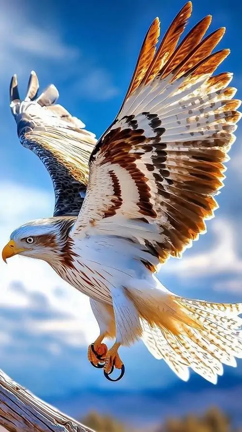 11 Ảnh nền điện thoại ghi lại đại bàng trắng đang hãm tốc giữa nền trời trong, lông cánh xòe rộng như quạt chiến trận, nét vẽ anime nhấn sự sống động và cảm giác tự do bứt ra khỏi mọi giới hạn thường thấy