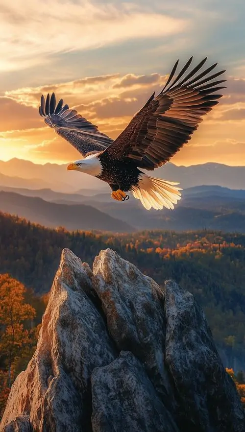 24 Dọc lòng thung phủ nắng, đại bàng lướt sát vách núi như một mũi lao sống, kiểu manga dồn lực vào cánh dang hết khung hình để toàn cảnh vừa hùng vĩ vừa cho thấy sự thống trị tuyệt đối của loài săn mồi