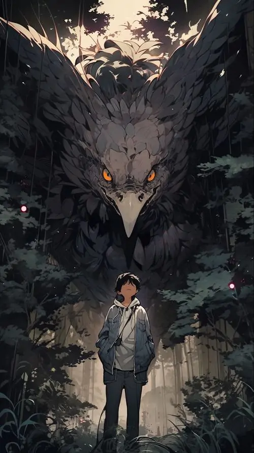 27 Hình nền chim ưng 4k cho thấy con chim đứng giữa xương tàn và hoàng hôn bụi lửa, nền tối làm cơ thể thêm nặng lực, phong cách minh họa Nhật gợi sự trấn trạch và quyền uy của một kẻ canh giữ lãnh địa