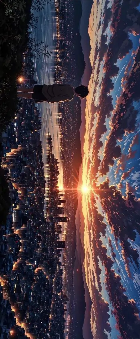 13 Hình bóng người đứng trước hoàng hôn thành phố rất hợp hình desktop 4K khi cần bố cục thoáng và rõ nét