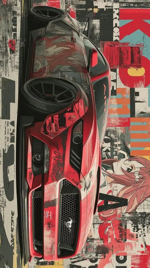 20 Ảnh nền xe đỏ phong cách poster mạnh mẽ rất hợp Windows 11 với độ chi tiết dày và tinh thần cá tính