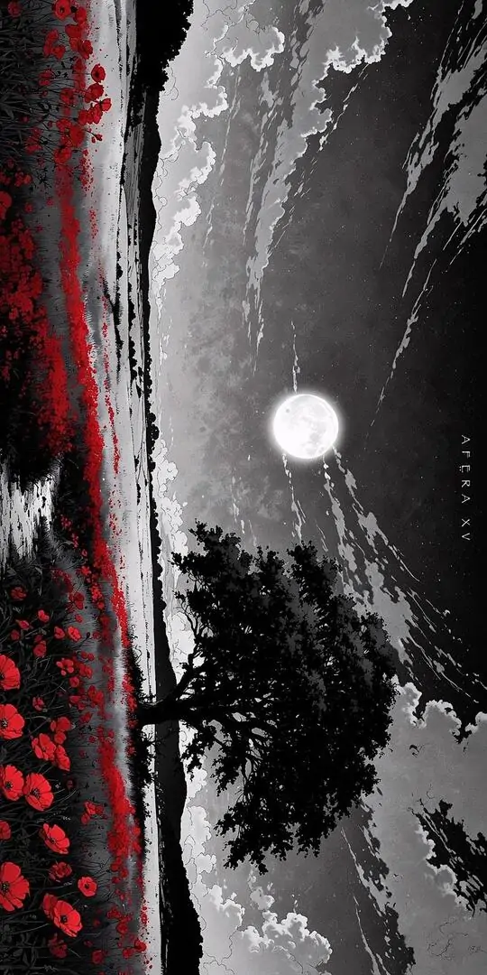 23 Ảnh nền 4K cực đẹp cây đen giữa cánh đồng đỏ trắng đen cho cảm giác hình nền 4K sắc nét đầy cuốn hút