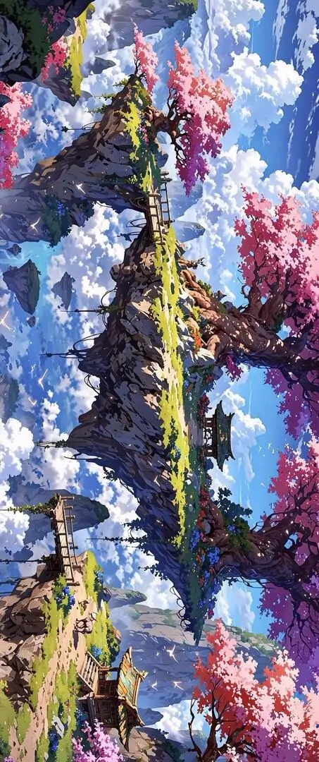 2 Ảnh nền 4K cực đẹp về cây hoa nở bên làng cổ gợi hình nền phong cảnh dịu mắt với màu sắc rực mà hài hòa