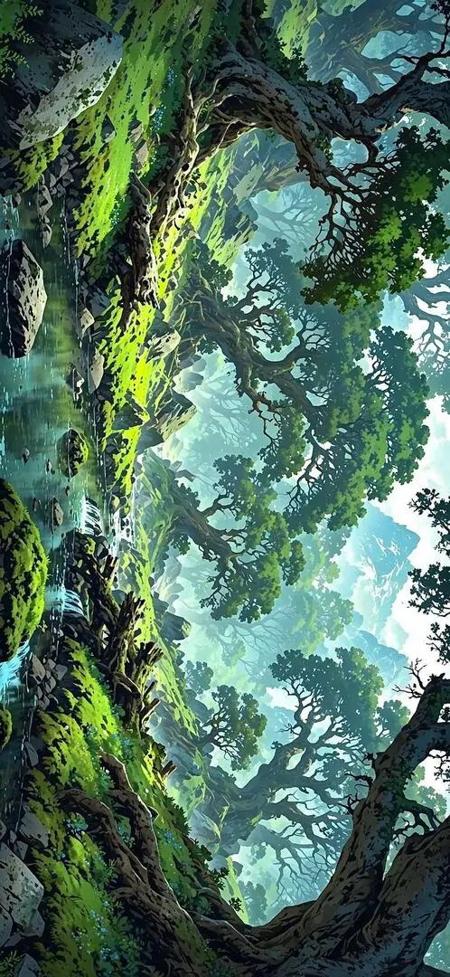 4 Ảnh wallpaper rừng xanh nhìn lên tán cây lớn đón nắng sớm đem độ trung thực màu tốt và cảm giác chân thực