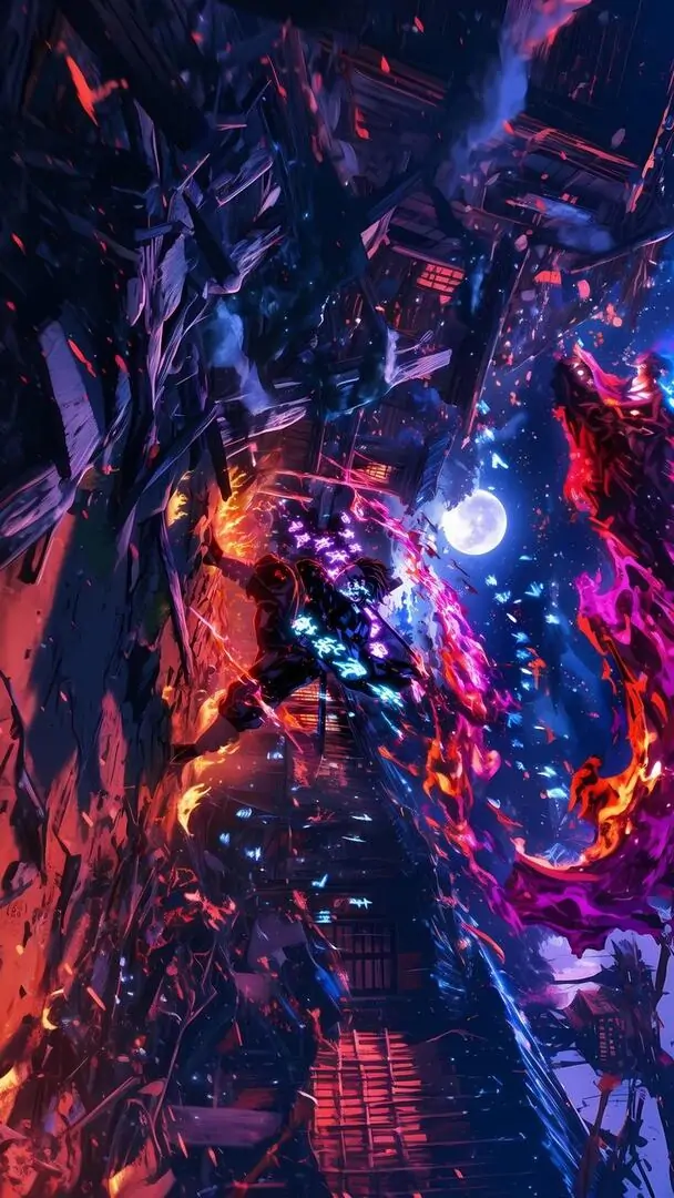 14 Hình nền 4K anime vào thành phố vũ trụ tím đỏ, lớp sáng dồn dập làm giao diện cá nhân nổi bật