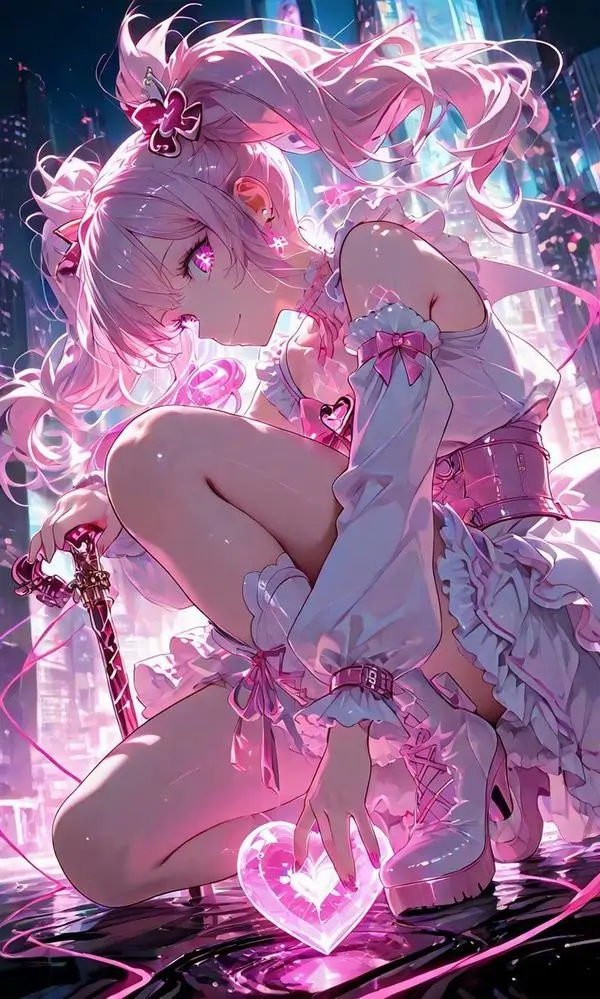 12 Ảnh máy tính anime nữ cô gái hồng ôm tim sáng, biểu cảm khuôn mặt mềm khiến đt trông ngọt và rất cuốn