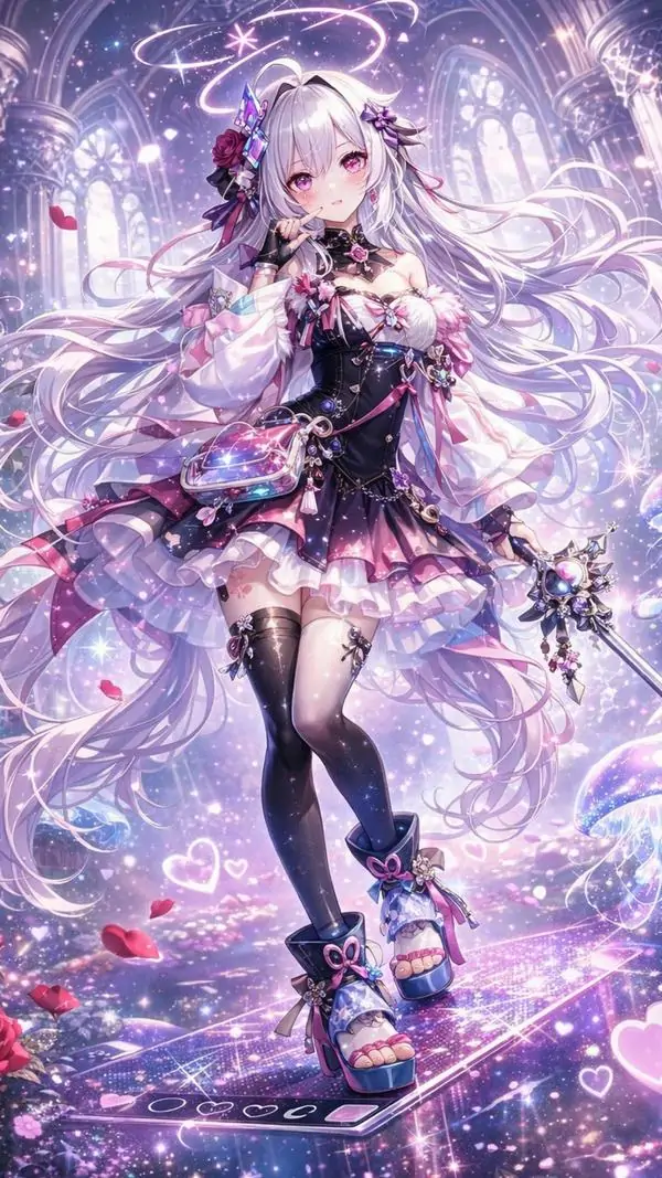 1 Hình cô gái tím trong làn nước lấp lánh, ảnh nền anime nữ cho điện thoại gợi cảm giác mơ màng rất hợp ngắm lâu