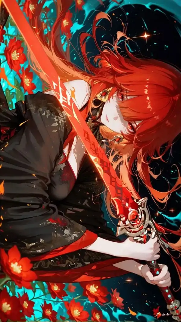 19 Ảnh nền HD cô gái tóc đỏ ngồi co giữa đốm sáng cam, thần thái nổi bật giúp desktop thêm lực và chiều sâu