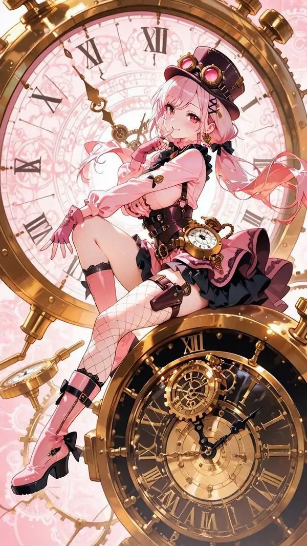 3 Hình nền đẹp cô gái ngồi giữa mặt đồng hồ hoa hồng, bố cục khung hình tròn đều khiến moblie trông cuốn hút hơn