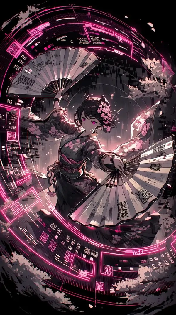 4 Hình nền 4K tông đen hồng xoáy sâu với chi tiết nhân vật ẩn giữa vòng máy móc, rất nổi trên iphone