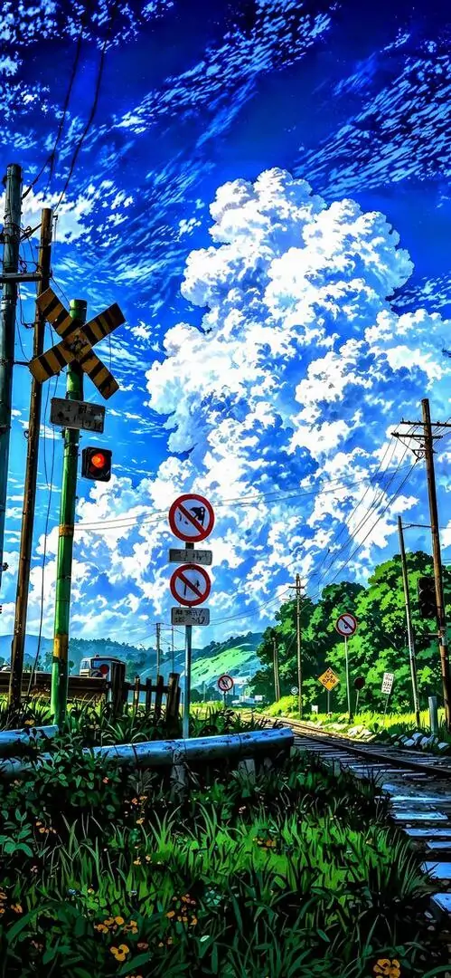 1 Hình cho điện thoại ghi lại bầu trời anime cùng bảng màu dịu mắt khiến màn hình nhỏ vẫn thoáng và rất dễ ngắm mỗi ngày