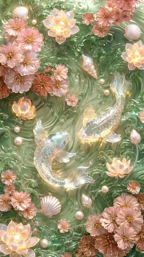 13 Hình nền đẹp cá chép bơi lội trong hồ sen biểu tượng cho sự dư dả liên tục và cuộc sống an nhiên.