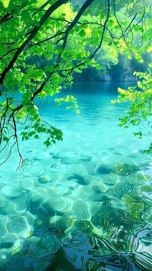 2 Ảnh nền HD phong cảnh suối nước trong xanh thuộc hành Thủy hỗ trợ dòng chảy tài vận hanh thông và cát lành.