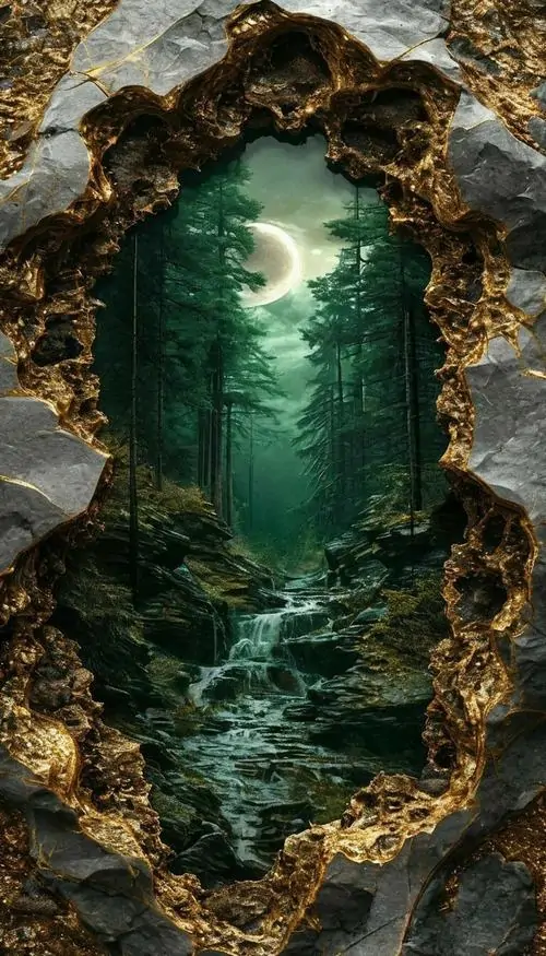 11 Ảnh nền phong cảnh 3d cửa hang đá mở ra hồ xanh thẳm, sương mờ tăng cảm giác không gian và vẻ huyền ảo đẹp nhất