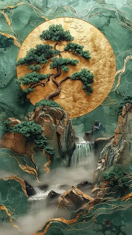 20 Hình nền đẹp trăng lớn phủ sáng thác nước và cây cổ thụ, cường độ ánh sáng mạnh tạo khung cảnh kỳ ảo siêu đẹp