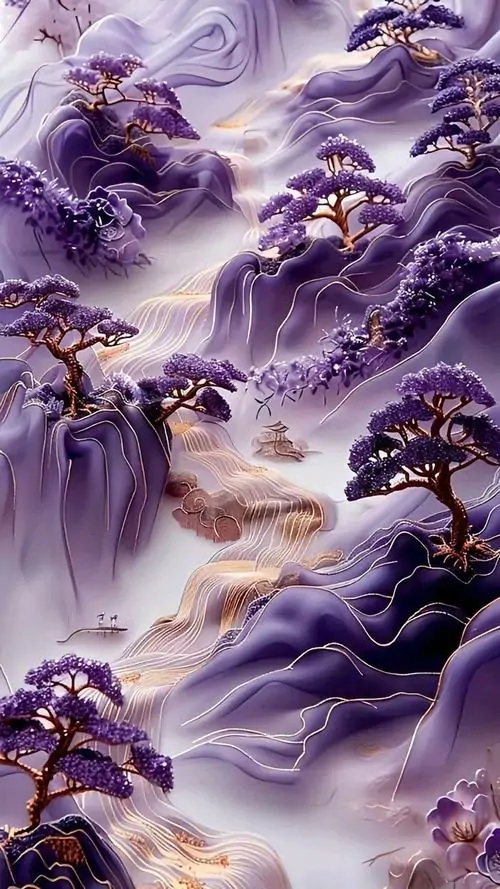 23 Hình nền điện thoại núi tím và dòng thác trắng mềm như mây, đà lạt được gợi bằng sắc sương lạnh và chiều sâu dịu